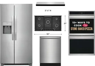 5 Piece Package Includes Refrigerator, Cooktop, Wall Oven, Hood And Dishwasher