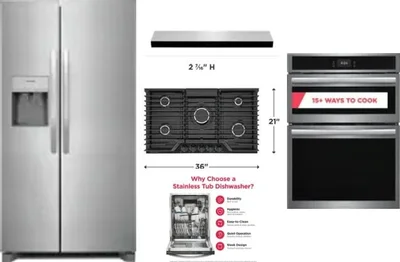 5 Piece Package Includes Refrigerator, Cooktop, Wall Oven, Hood And Dishwasher