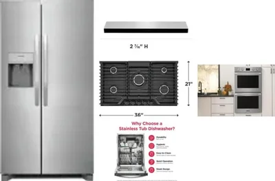 5 Piece Package Includes Refrigerator, Cooktop, Wall Oven, Hood And Dishwasher