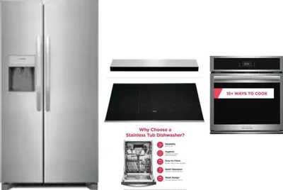 5 Piece Package Includes Refrigerator, Cooktop, Wall Oven, Hood And Dishwasher