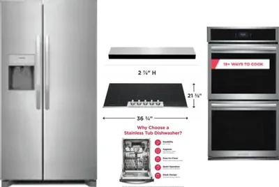 5 Piece Package Includes Refrigerator, Cooktop, Wall Oven, Hood And Dishwasher
