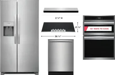 5 Piece Package Includes Refrigerator, Cooktop, Wall Oven, Hood And Dishwasher