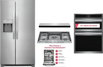 5 Piece Package Includes Refrigerator, Cooktop, Wall Oven, Hood And Dishwasher