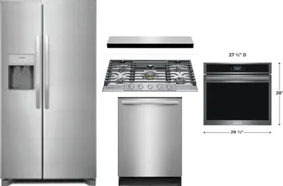 5 Piece Package Includes Refrigerator, Cooktop, Wall Oven, Hood And Dishwasher