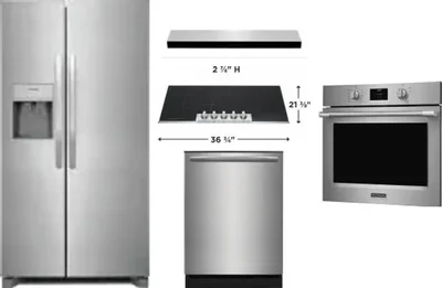 5 Piece Package Includes Refrigerator, Cooktop, Wall Oven, Hood And Dishwasher