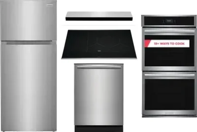 5 Piece Package Includes Refrigerator, Cooktop, Wall Oven, Hood And Dishwasher