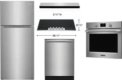 5 Piece Package Includes Refrigerator, Cooktop, Wall Oven, Hood And Dishwasher