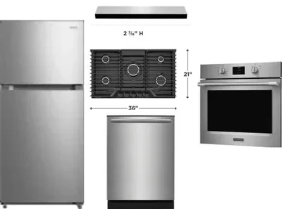 5 Piece Package Includes Refrigerator, Cooktop, Wall Oven, Hood And Dishwasher