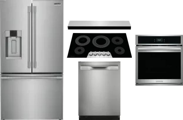 5 Piece Package Includes Refrigerator, Cooktop, Wall Oven, Hood And Dishwasher