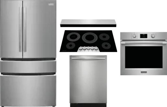 5 Piece Package Includes Refrigerator, Cooktop, Wall Oven, Hood And Dishwasher
