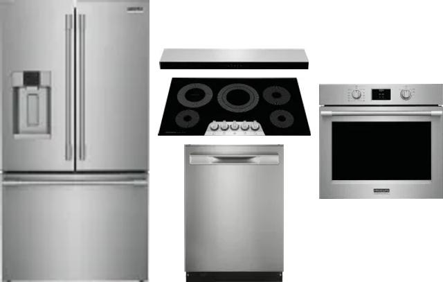 5 Piece Package Includes Refrigerator, Cooktop, Wall Oven, Hood And Dishwasher