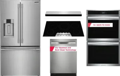 5 Piece Package Includes Refrigerator, Cooktop, Wall Oven, Hood And Dishwasher