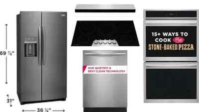 5 Piece Package Includes Refrigerator, Cooktop, Wall Oven, Hood And Dishwasher