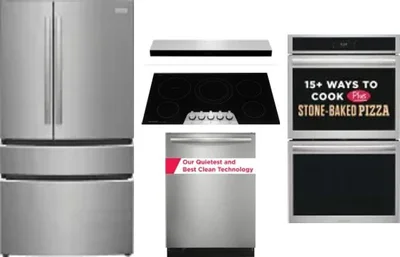 5 Piece Package Includes Refrigerator, Cooktop, Wall Oven, Hood And Dishwasher