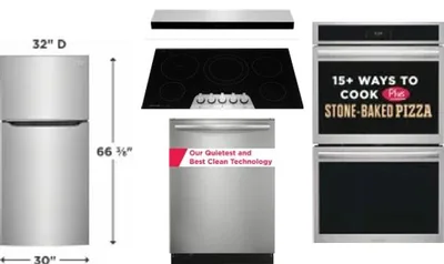 5 Piece Package Includes Refrigerator, Cooktop, Wall Oven, Hood And Dishwasher