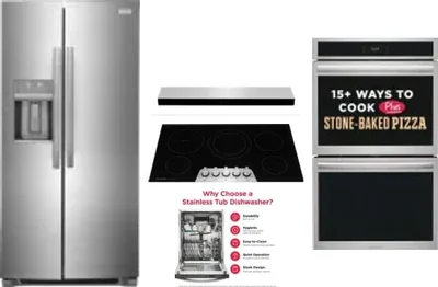 5 Piece Package Includes Refrigerator, Cooktop, Wall Oven, Hood And Dishwasher