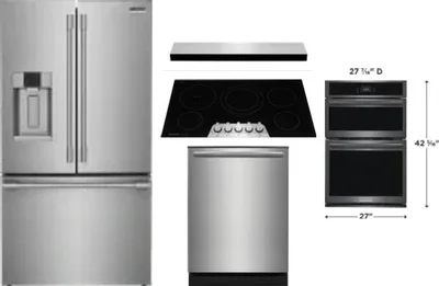 5 Piece Package Includes Refrigerator, Cooktop, Wall Oven, Hood And Dishwasher