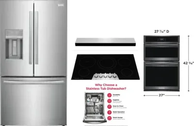 5 Piece Package Includes Refrigerator, Cooktop, Wall Oven, Hood And Dishwasher