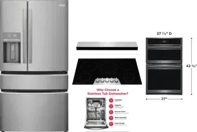 5 Piece Package Includes Refrigerator, Cooktop, Wall Oven, Hood And Dishwasher