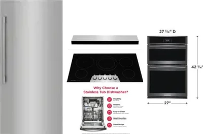5 Piece Package Includes Refrigerator, Cooktop, Wall Oven, Hood And Dishwasher