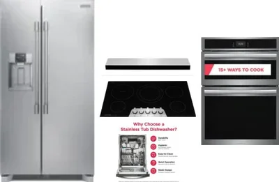 5 Piece Package Includes Refrigerator, Cooktop, Wall Oven, Hood And Dishwasher