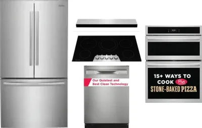 5 Piece Package Includes Refrigerator, Cooktop, Wall Oven, Hood And Dishwasher