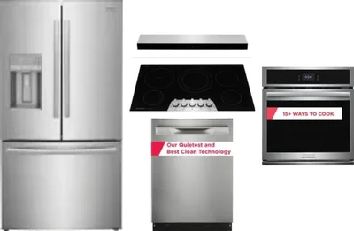 5 Piece Package Includes Refrigerator, Cooktop, Wall Oven, Hood And Dishwasher