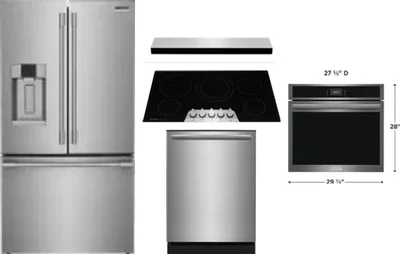 5 Piece Package Includes Refrigerator, Cooktop, Wall Oven, Hood And Dishwasher