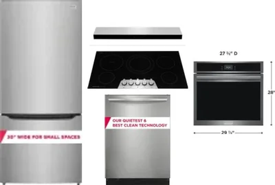 5 Piece Package Includes Refrigerator, Cooktop, Wall Oven, Hood And Dishwasher