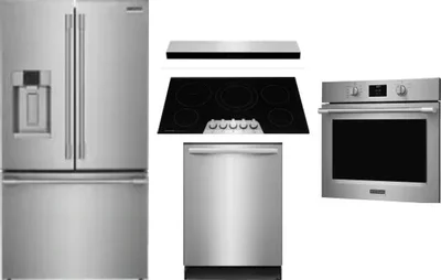 5 Piece Package Includes Refrigerator, Cooktop, Wall Oven, Hood And Dishwasher