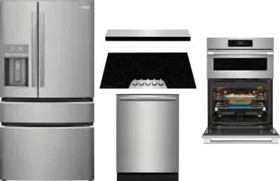 5 Piece Package Includes Refrigerator, Cooktop, Wall Oven, Hood And Dishwasher