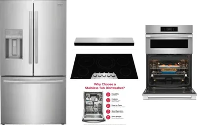 5 Piece Package Includes Refrigerator, Cooktop, Wall Oven, Hood And Dishwasher