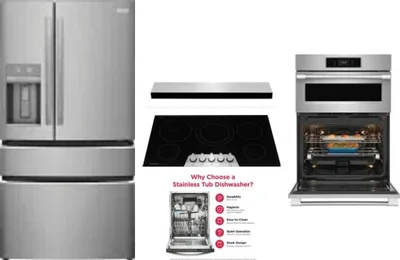 5 Piece Package Includes Refrigerator, Cooktop, Wall Oven, Hood And Dishwasher
