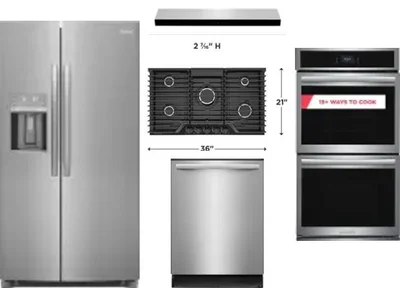 5 Piece Package Includes Refrigerator, Cooktop, Wall Oven, Hood And Dishwasher
