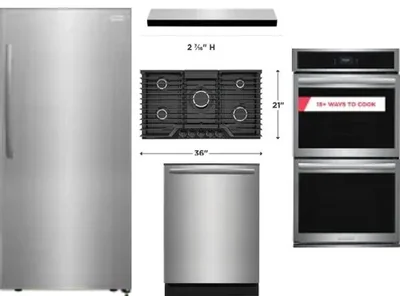 5 Piece Package Includes Refrigerator, Cooktop, Wall Oven, Hood And Dishwasher