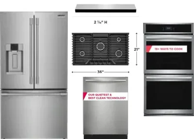 5 Piece Package Includes Refrigerator, Cooktop, Wall Oven, Hood And Dishwasher