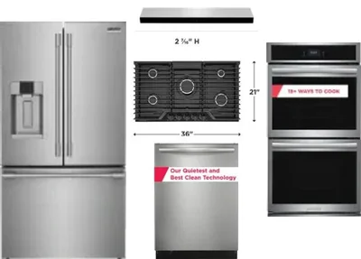 5 Piece Package Includes Refrigerator, Cooktop, Wall Oven, Hood And Dishwasher