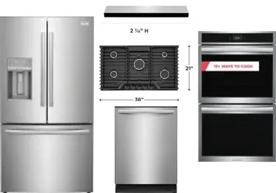 5 Piece Package Includes Refrigerator, Cooktop, Wall Oven, Hood And Dishwasher