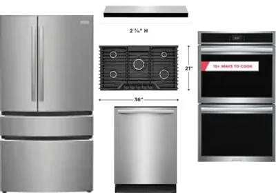 5 Piece Package Includes Refrigerator, Cooktop, Wall Oven, Hood And Dishwasher