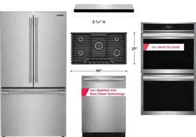 5 Piece Package Includes Refrigerator, Cooktop, Wall Oven, Hood And Dishwasher