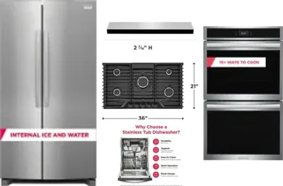5 Piece Package Includes Refrigerator, Cooktop, Wall Oven, Hood And Dishwasher