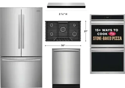 5 Piece Package Includes Refrigerator, Cooktop, Wall Oven, Hood And Dishwasher