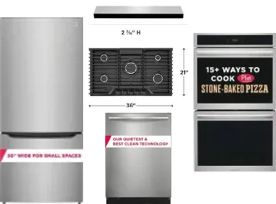 5 Piece Package Includes Refrigerator, Cooktop, Wall Oven, Hood And Dishwasher