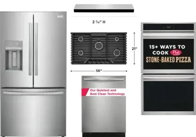 5 Piece Package Includes Refrigerator, Cooktop, Wall Oven, Hood And Dishwasher