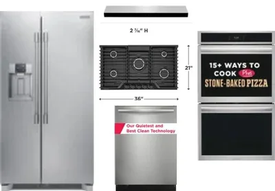 5 Piece Package Includes Refrigerator, Cooktop, Wall Oven, Hood And Dishwasher