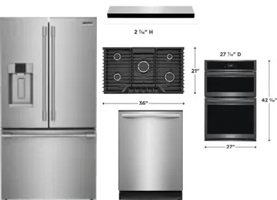 5 Piece Package Includes Refrigerator, Cooktop, Wall Oven, Hood And Dishwasher