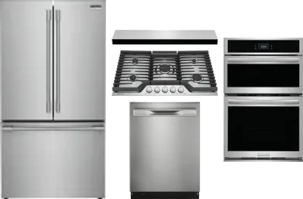 5 Piece Package Includes Refrigerator, Cooktop, Wall Oven, Hood And Dishwasher
