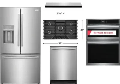 5 Piece Package Includes Refrigerator, Cooktop, Wall Oven, Hood And Dishwasher