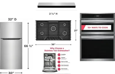 5 Piece Package Includes Refrigerator, Cooktop, Wall Oven, Hood And Dishwasher