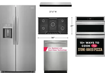 5 Piece Package Includes Refrigerator, Cooktop, Wall Oven, Hood And Dishwasher
